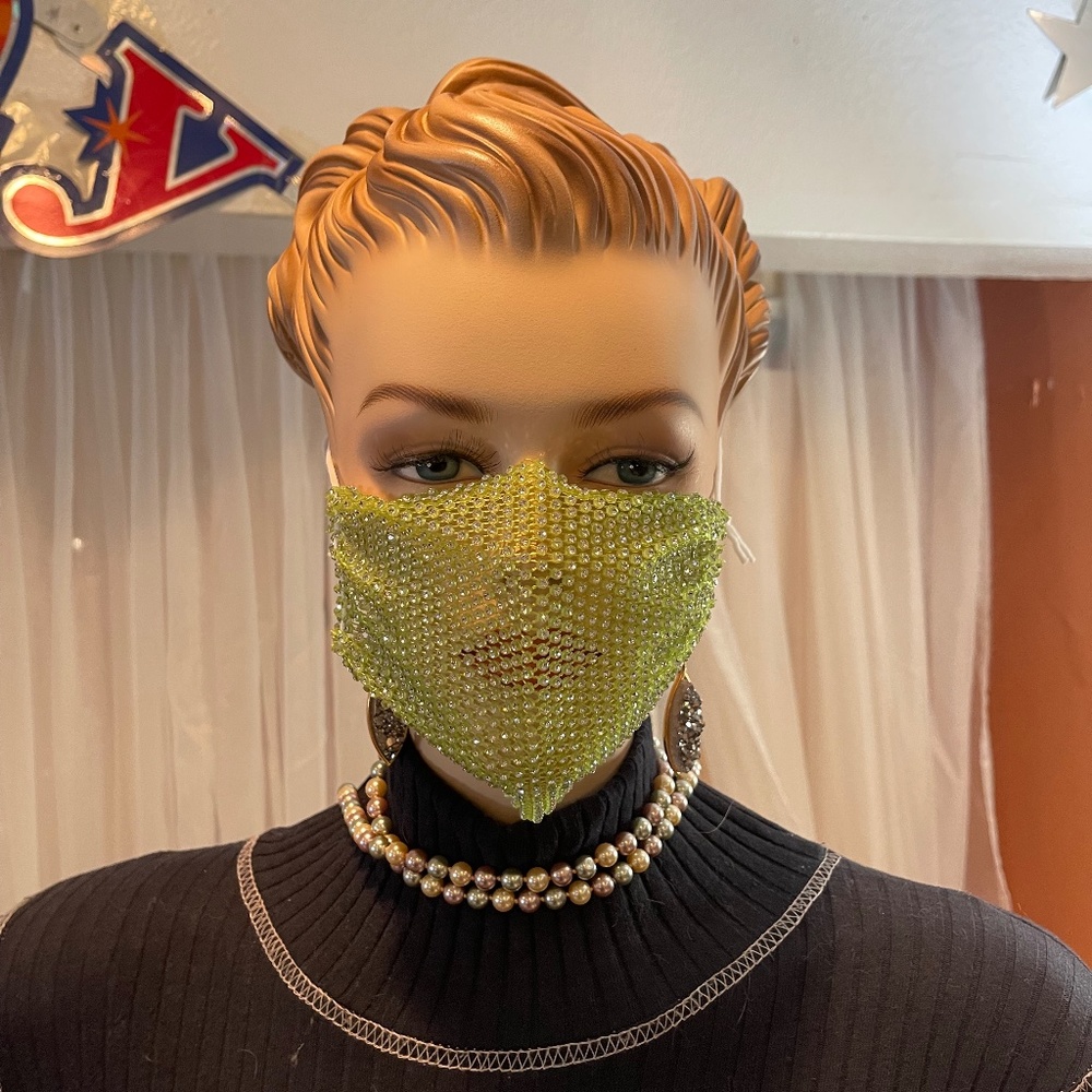 Green Rhinestone Face Mask